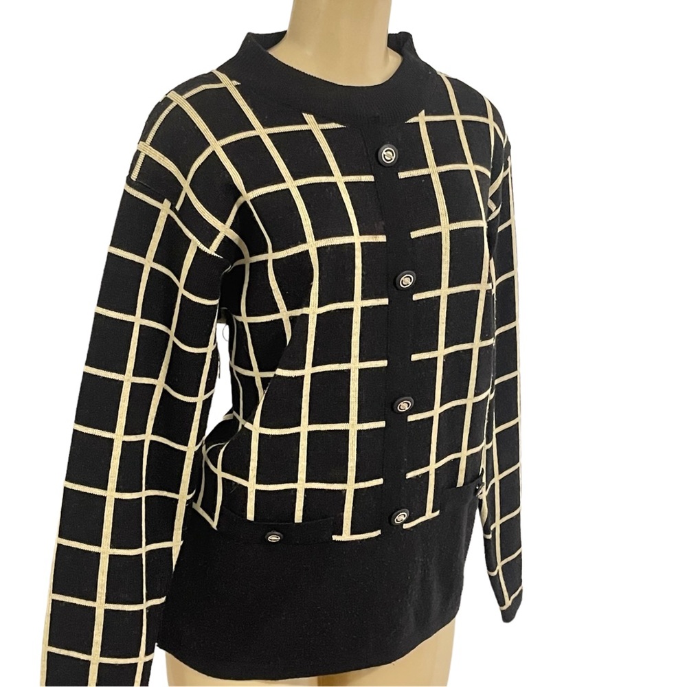 Adolfo Collectibles vintage ivory black lambs wool button career sweater top L